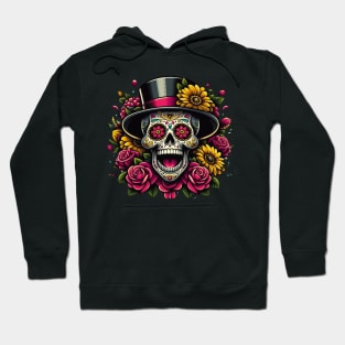 Sugar Skull Art - Tophat and Sunflower Calavera Hoodie